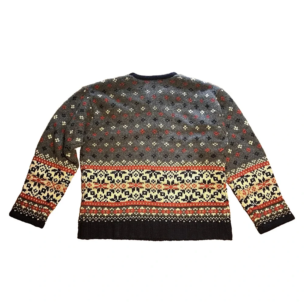 Abercrombie & Fitch Women's Large 100 Wool Nordic Sweater Y2K Fair Isle Vintage